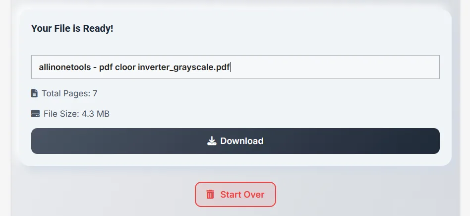 Final download section with filename, page count, file size, and Download button.