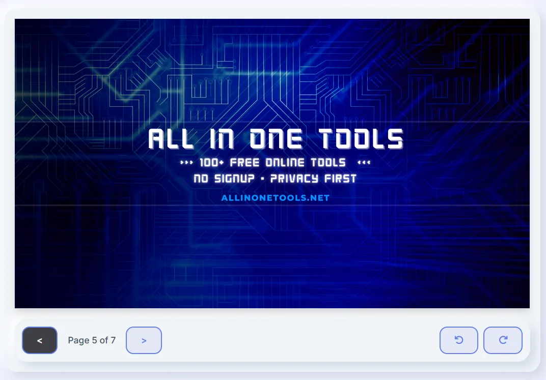  PDF preview with previous/next page navigation and rotate left/right controls.