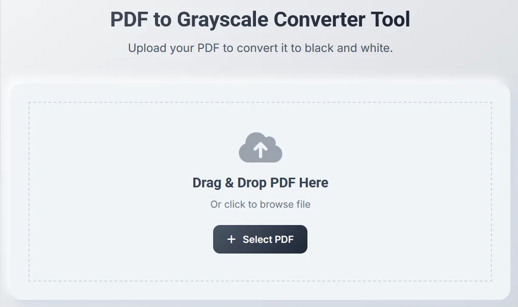 Upload area for selecting a PDF document.