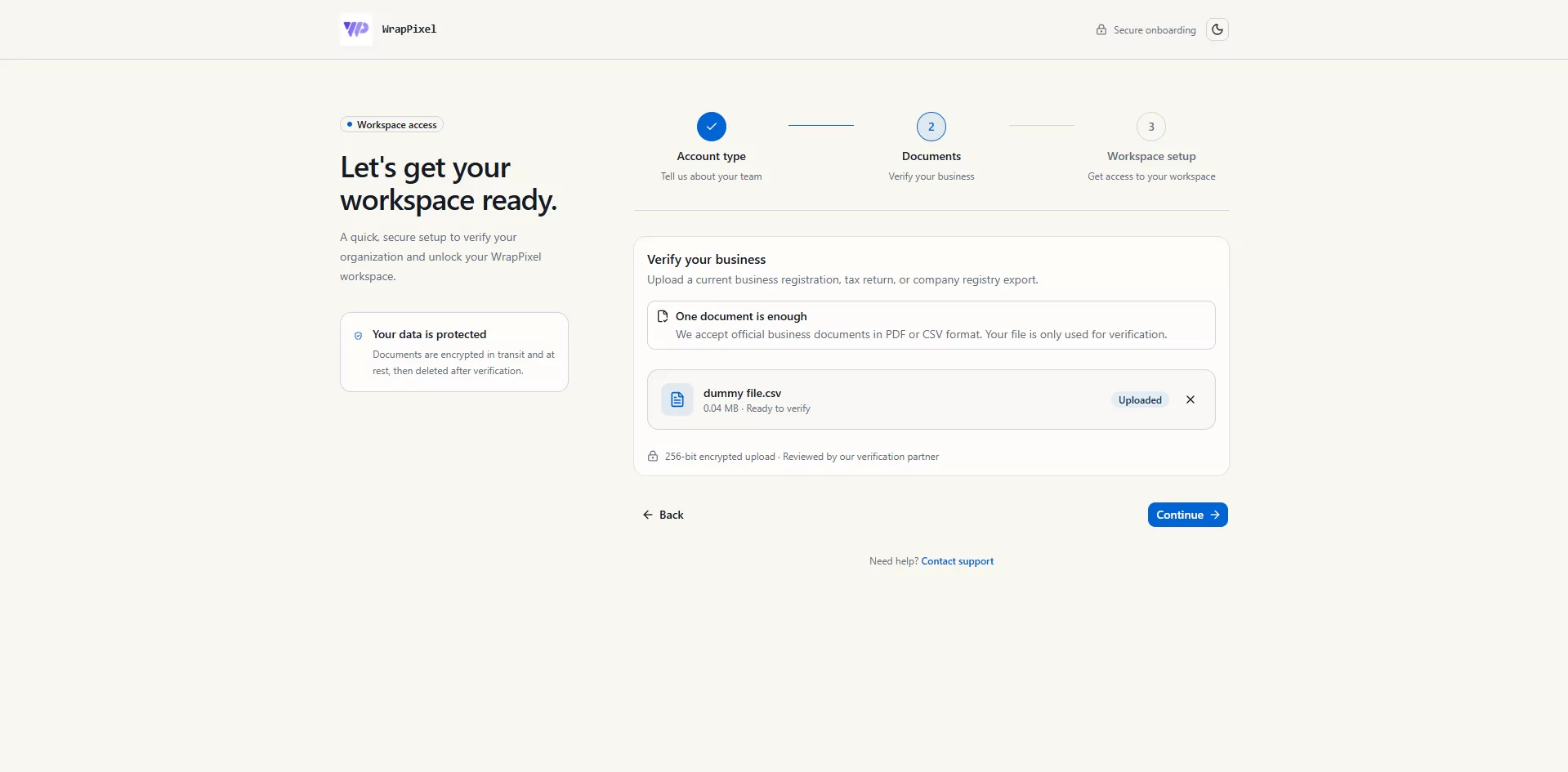 Step 2: Document upload with drag and drop